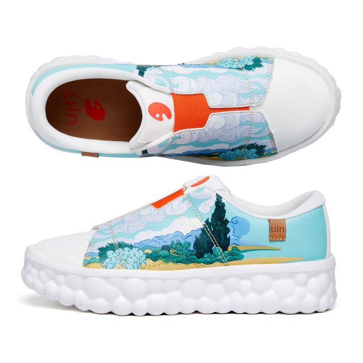 UIN Footwear Women Van Gogh Wheatfield with Cypresses Las Ramblas Women Canvas loafers