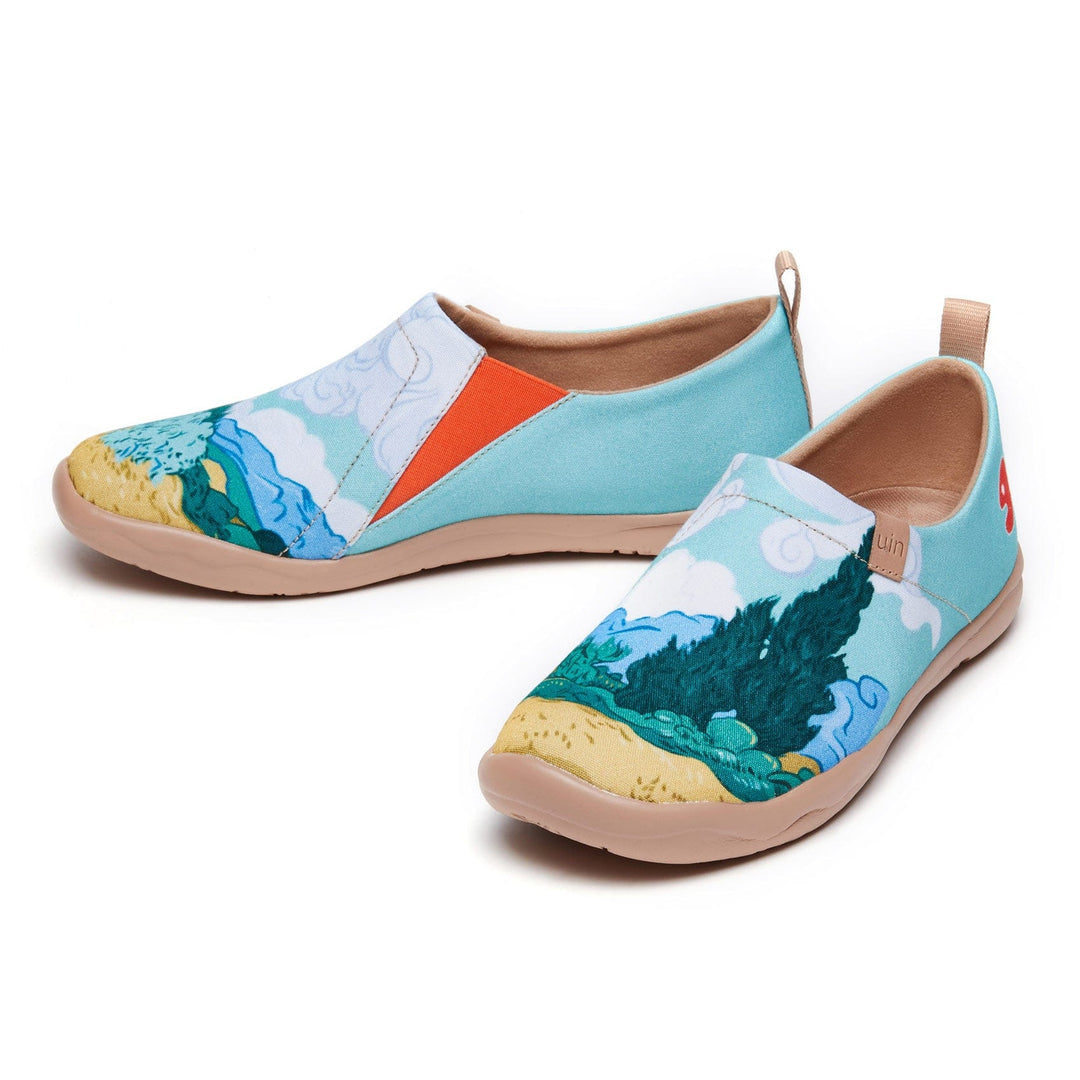 UIN Footwear Women Van Gogh Wheatfield with Cypresses Women Canvas loafers